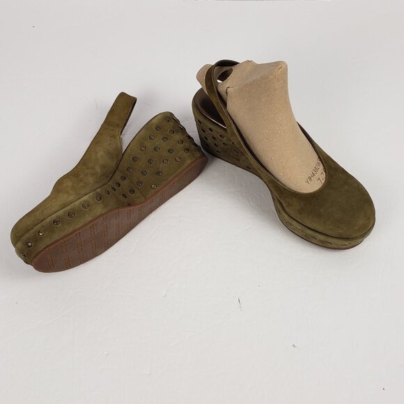 Cordani 6.5 Olive Green Platform Rivets Heels Womans Wedge Slingback Buckle Shoe - Picture 1 of 16